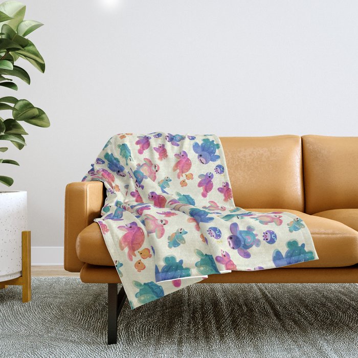 Sea turtle - bright Throw Blanket Gallery Image 1
