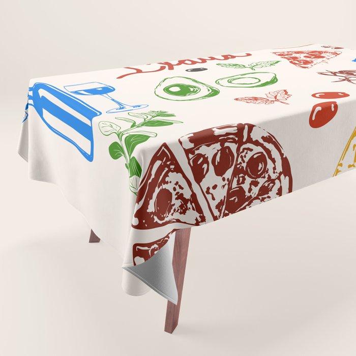 Italy Food Illustration Colorful Handdrawn Mediterranean Cuisine Tablecloth Gallery Image 1