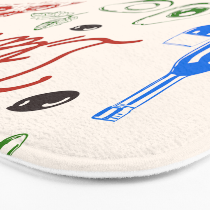 Italy Food Illustration Colorful Handdrawn Mediterranean Cuisine Bath Mat Gallery Image 3