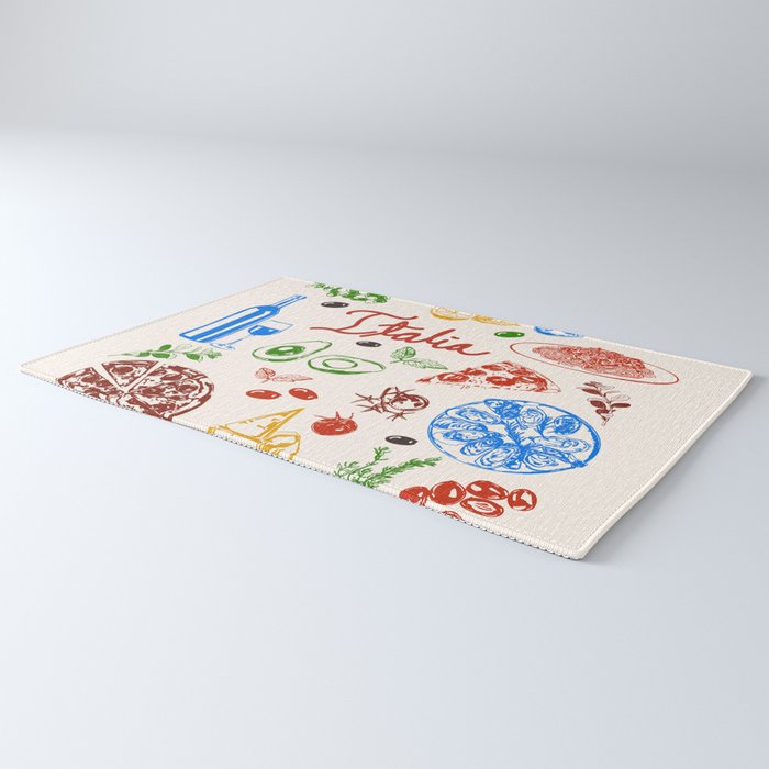 Italy Food Illustration Colorful Handdrawn Mediterranean Cuisine Rug Gallery Image 3