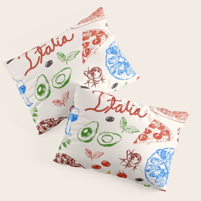 Italy Food Illustration Colorful Handdrawn Mediterranean Cuisine Pillow Sham Gallery Image 3