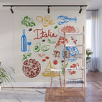 Italy Food Illustration Colorful Handdrawn Mediterranean Cuisine Wall Mural Gallery Image 1
