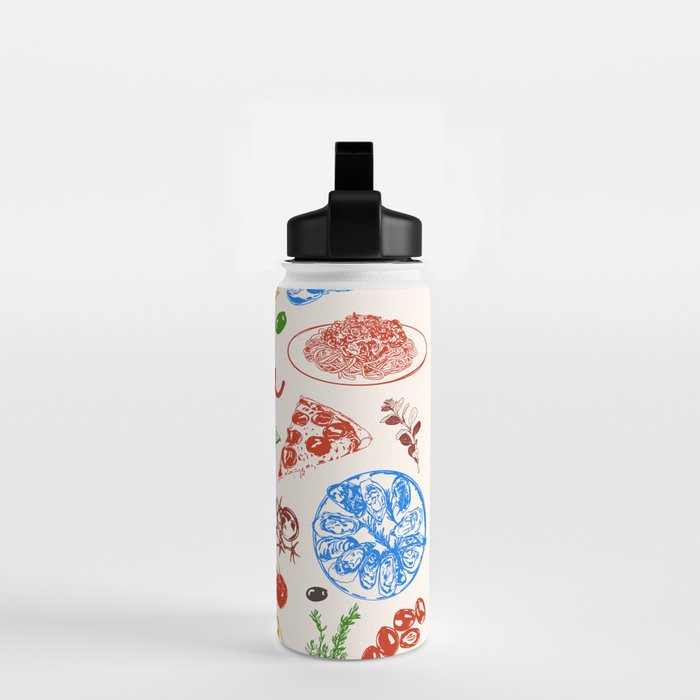 Italy Food Illustration Colorful Handdrawn Mediterranean Cuisine Water Bottle Gallery Image 2
