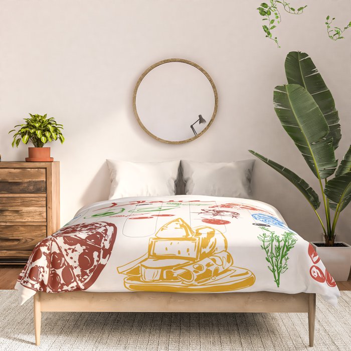 Italy Food Illustration Colorful Handdrawn Mediterranean Cuisine Comforter Gallery Image 3