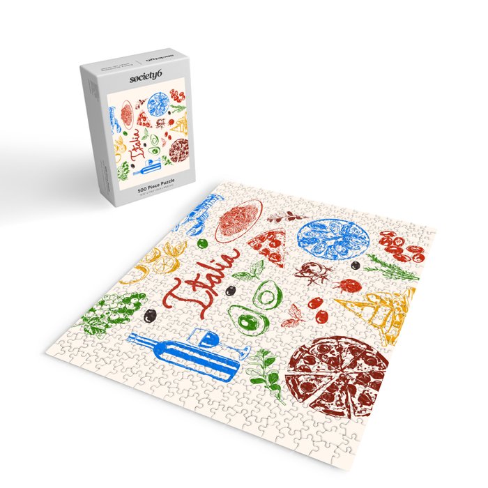 Italy Food Illustration Colorful Handdrawn Mediterranean Cuisine Jigsaw Puzzle Gallery Image 2
