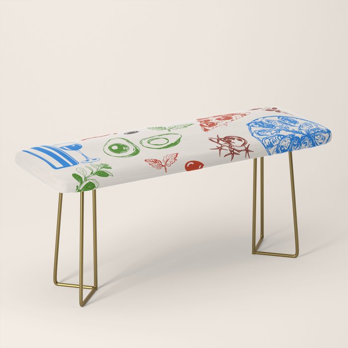Italy Food Illustration Colorful Handdrawn Mediterranean Cuisine Bench Gallery Image 2