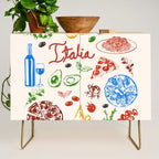 Italy Food Illustration Colorful Handdrawn Mediterranean Cuisine Credenza Gallery Image 1