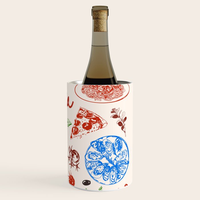 Italy Food Illustration Colorful Handdrawn Mediterranean Cuisine Wine Chiller Gallery Image 3