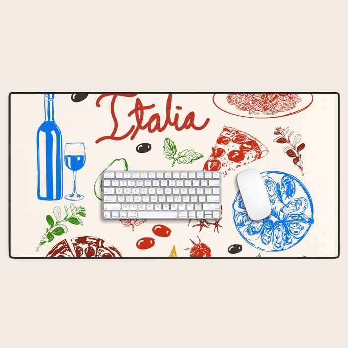 Italy Food Illustration Colorful Handdrawn Mediterranean Cuisine Desk Mat Gallery Image 1