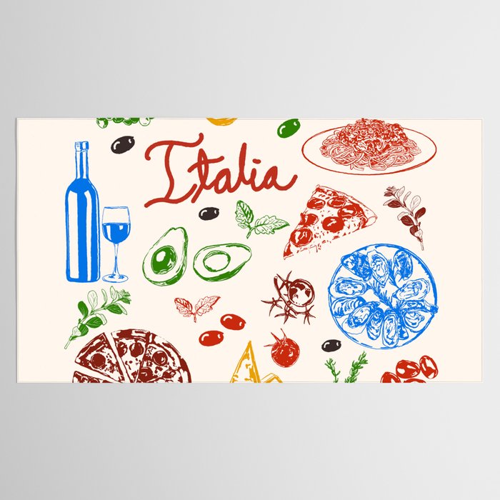 Italy Food Illustration Colorful Handdrawn Mediterranean Cuisine Tablecloth Gallery Image 2