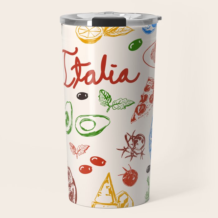 Italy Food Illustration Colorful Handdrawn Mediterranean Cuisine Travel Mug Gallery Image 1