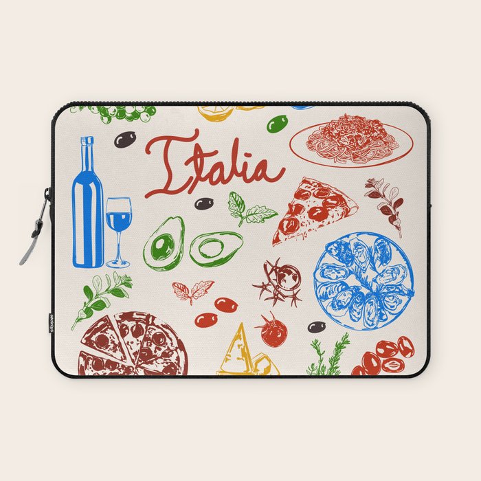 Italy Food Illustration Colorful Handdrawn Mediterranean Cuisine Laptop Sleeve Gallery Image 1