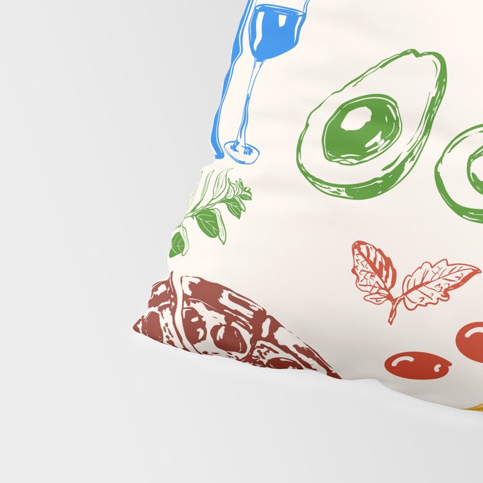Italy Food Illustration Colorful Handdrawn Mediterranean Cuisine Pillow Sham Gallery Image 4