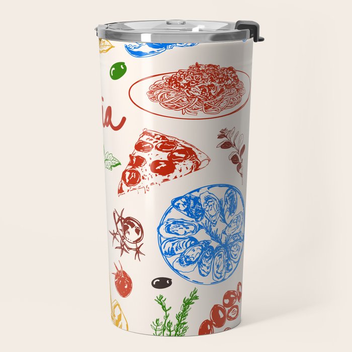 Italy Food Illustration Colorful Handdrawn Mediterranean Cuisine Travel Mug Gallery Image 2