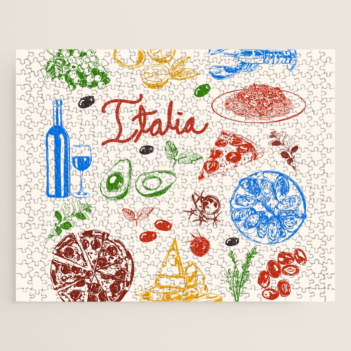Italy Food Illustration Colorful Handdrawn Mediterranean Cuisine Jigsaw Puzzle Gallery Image 1