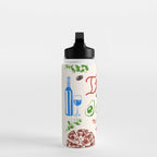 Italy Food Illustration Colorful Handdrawn Mediterranean Cuisine Water Bottle Gallery Image 3