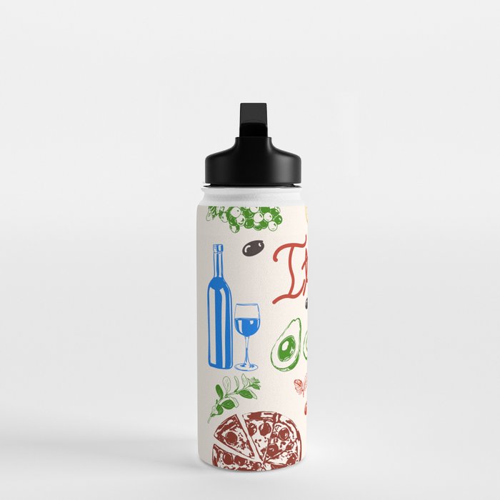 Italy Food Illustration Colorful Handdrawn Mediterranean Cuisine Water Bottle Gallery Image 3