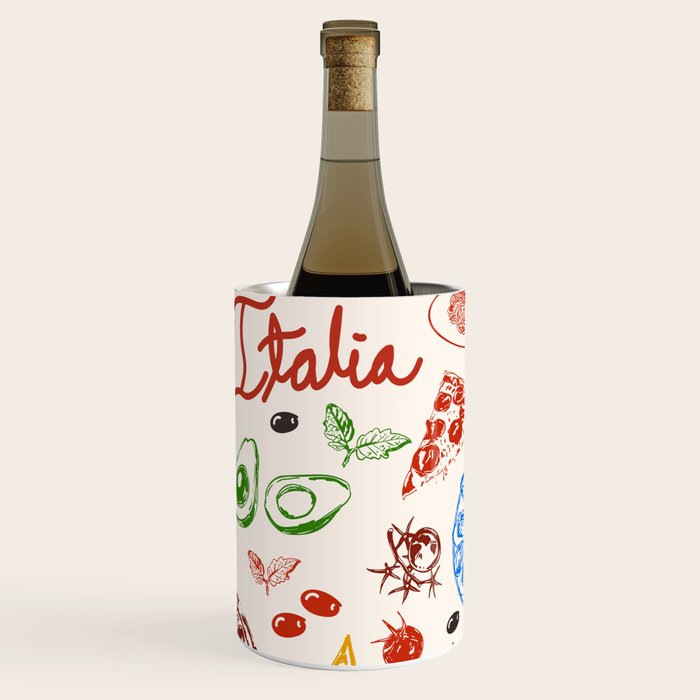 Italy Food Illustration Colorful Handdrawn Mediterranean Cuisine Wine Chiller Gallery Image 1