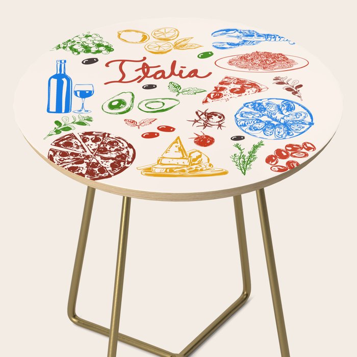 Italy Food Illustration Colorful Handdrawn Mediterranean Cuisine Side Table Gallery Image 2