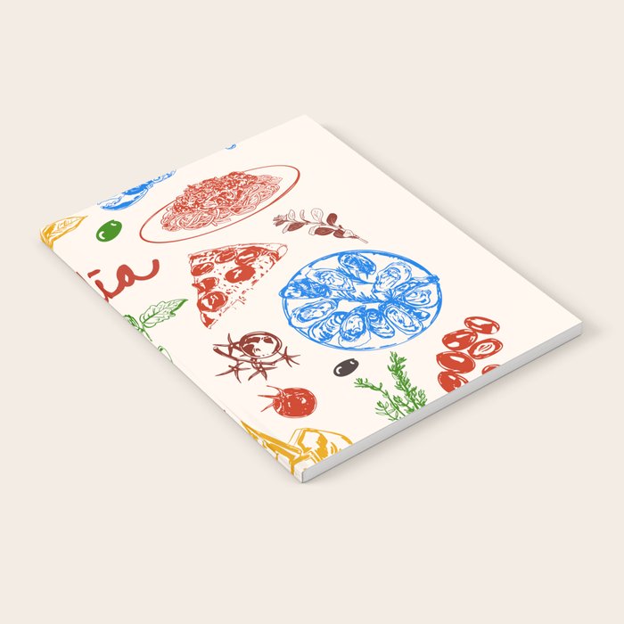 Italy Food Illustration Colorful Handdrawn Mediterranean Cuisine Notebook Gallery Image 1