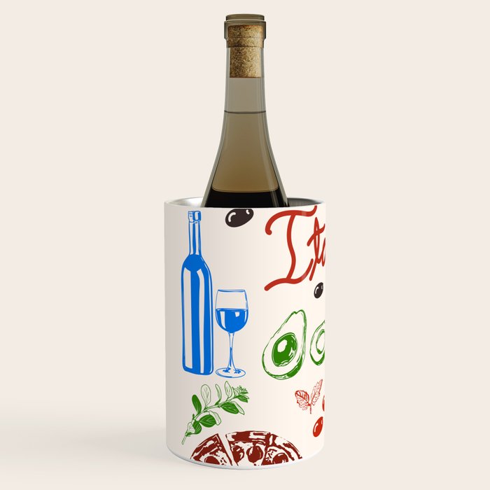 Italy Food Illustration Colorful Handdrawn Mediterranean Cuisine Wine Chiller Gallery Image 2
