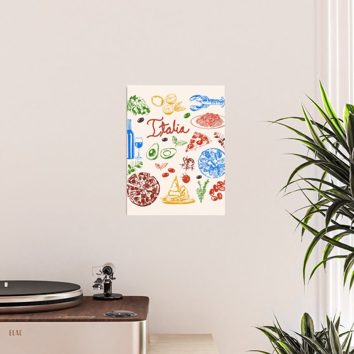Italy Food Illustration Colorful Handdrawn Mediterranean Cuisine Poster Gallery Image 2
