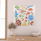 Italy Food Illustration Colorful Handdrawn Mediterranean Cuisine Wall Tapestry Gallery Image 2