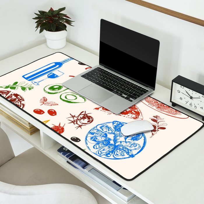 Italy Food Illustration Colorful Handdrawn Mediterranean Cuisine Desk Mat Gallery Image 2