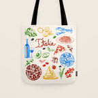 Italy Food Illustration Colorful Handdrawn Mediterranean Cuisine Tote Bag Gallery Image 1