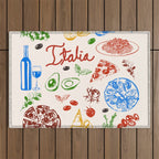 Italy Food Illustration Colorful Handdrawn Mediterranean Cuisine Outdoor Rug Gallery Image 1