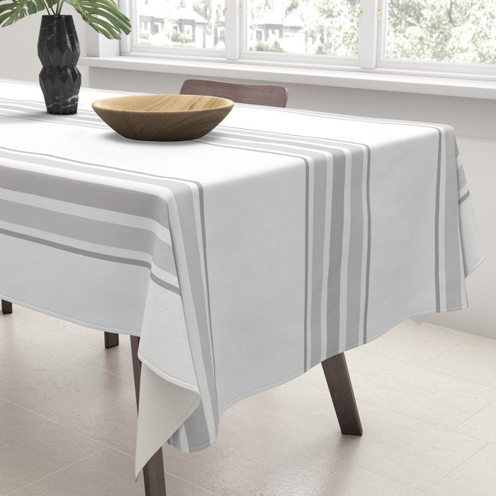 Farmhouse Ticking Stripes in Gray on White Tablecloth Gallery Image 3