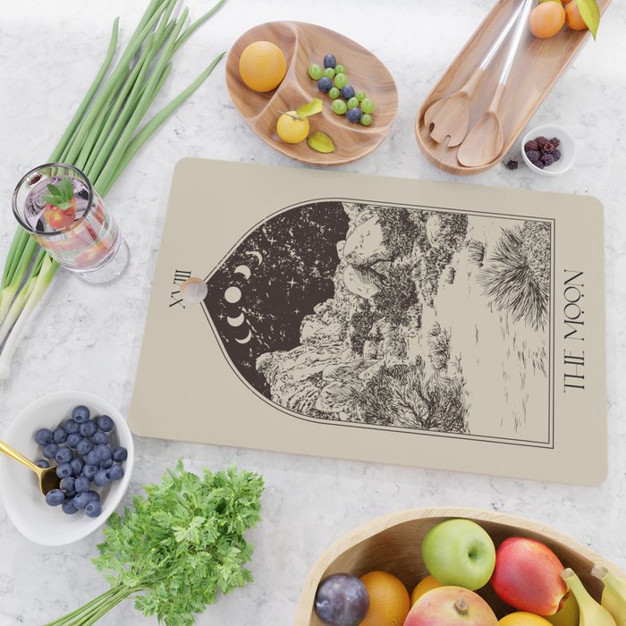 The Moon Tarot Card Poster. Mystic Landscape. Esoteric tarot. Dark moon Cutting Board Gallery Image 2
