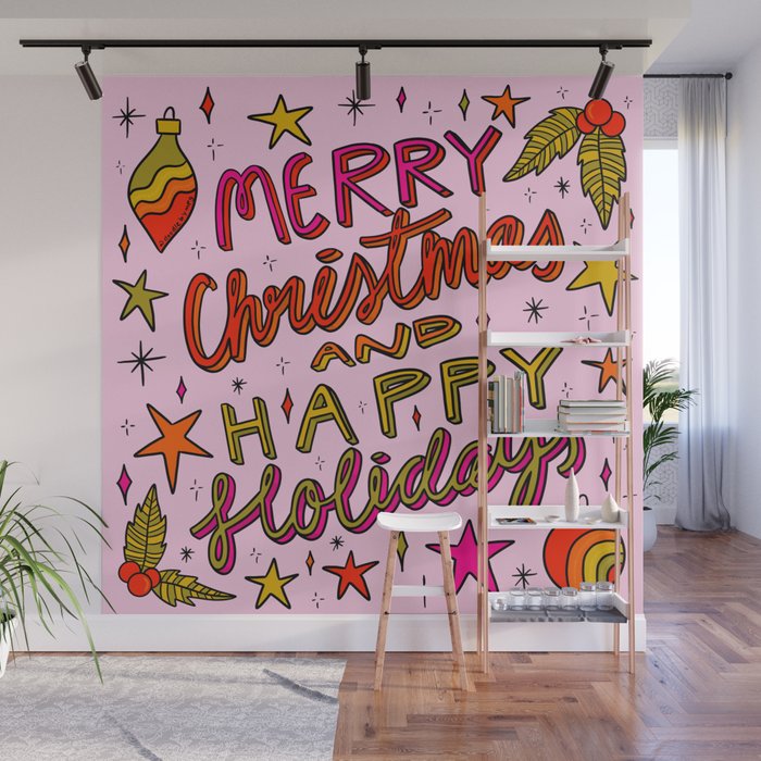 Merry Christmas and Happy Holidays Wall Mural Gallery Image 1