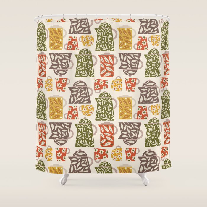Buongiorno Retro Floral Coffee Shower Curtain Gallery Image 1