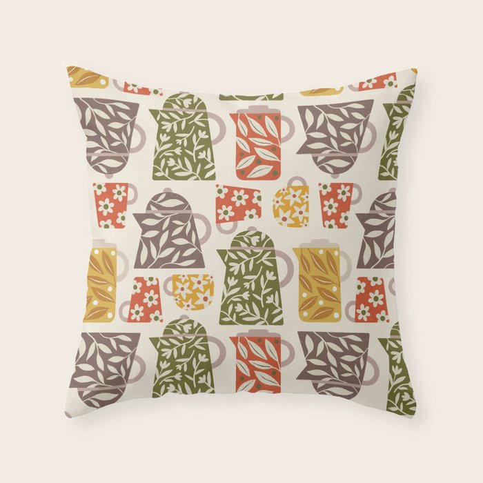 Buongiorno Retro Floral Coffee Throw Pillow Gallery Image 1