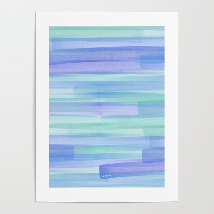 Abstract Watercolor Waves in Cool Blue Poster Gallery Image 1