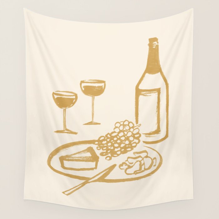 Wine and Cheese Aperitivo - Gold  Wall Tapestry Gallery Image 4
