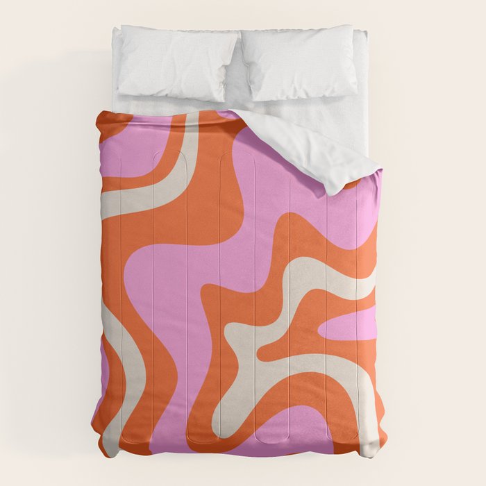 Retro Liquid Swirl Abstract Pattern Bright Pink Orange Cream Comforter Gallery Image 6