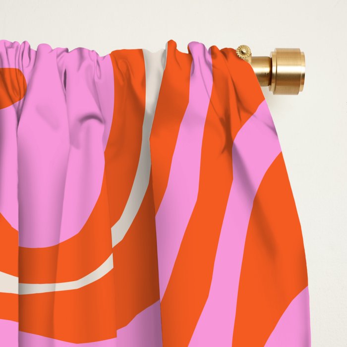 Retro Liquid Swirl Abstract Pattern Bright Pink Orange Cream Window Curtain Gallery Image 2
