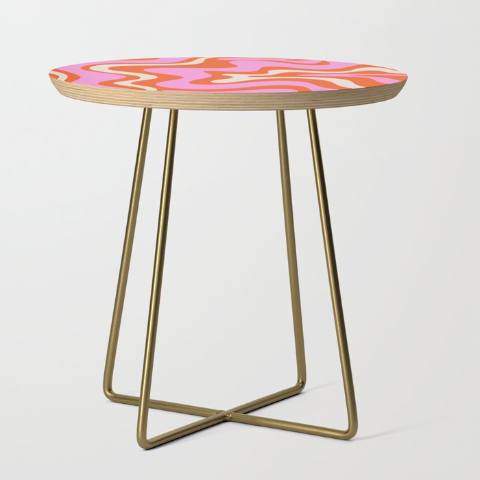 Retro Liquid Swirl Abstract Pattern Bright Pink Orange Cream Side Table Gallery Image 1