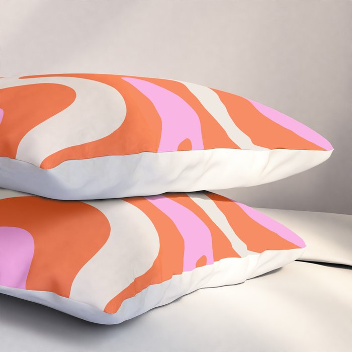 Retro Liquid Swirl Abstract Pattern Bright Pink Orange Cream Pillow Sham Gallery Image 3