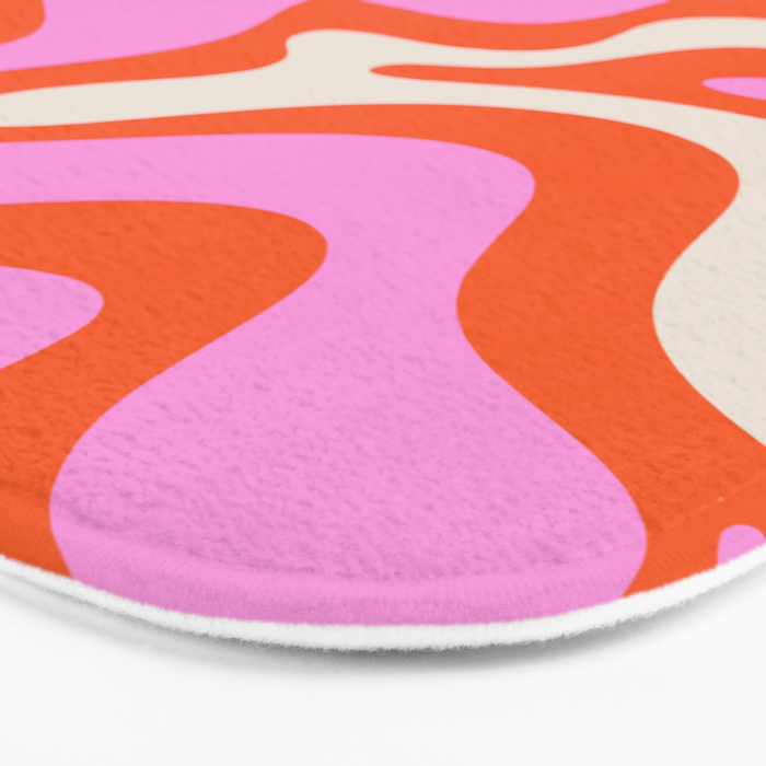 Retro Liquid Swirl Abstract Pattern Bright Pink Orange Cream Bath Mat Gallery Image 3