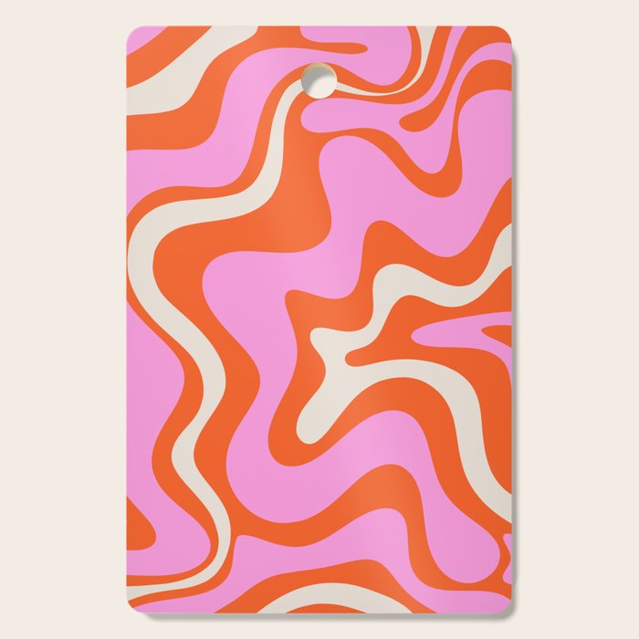 Retro Liquid Swirl Abstract Pattern Bright Pink Orange Cream Cutting Board Gallery Image 1