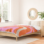 Retro Liquid Swirl Abstract Pattern Bright Pink Orange Cream Duvet Cover Gallery Image 2