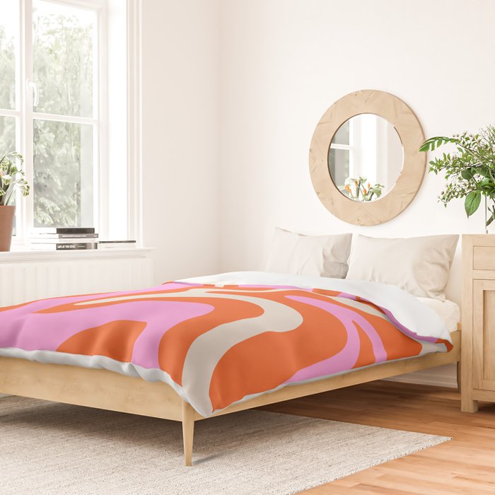 Retro Liquid Swirl Abstract Pattern Bright Pink Orange Cream Duvet Cover Gallery Image 2
