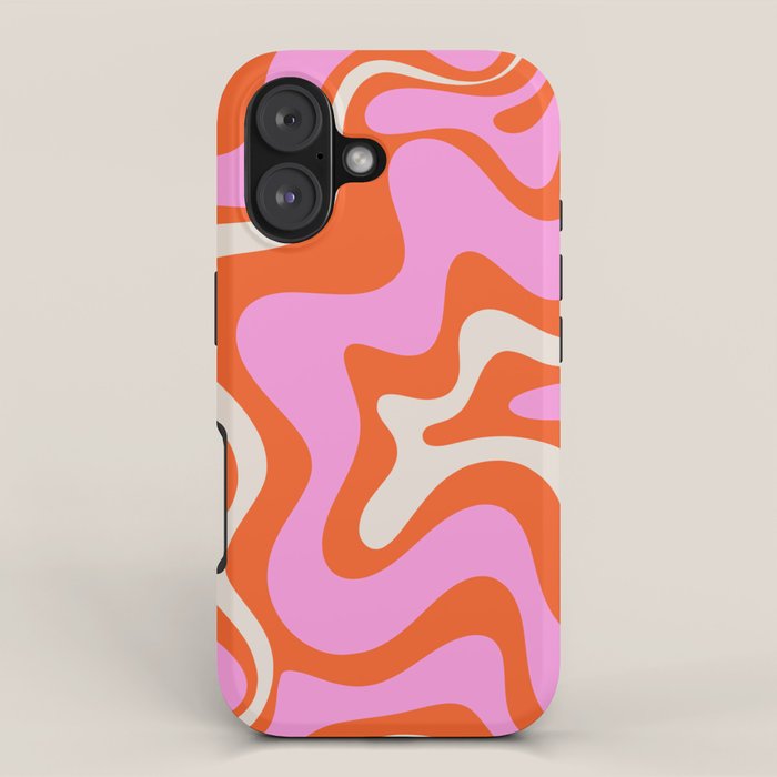 Retro Liquid Swirl Abstract Pattern Bright Pink Orange Cream iPhone Case Gallery Image 1