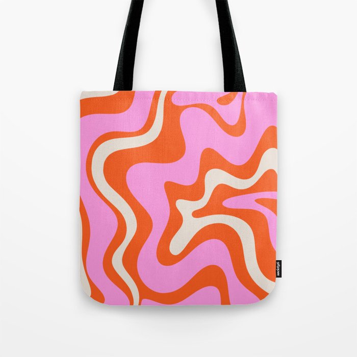 Retro Liquid Swirl Abstract Pattern Bright Pink Orange Cream Tote Bag Gallery Image 1