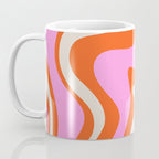 Retro Liquid Swirl Abstract Pattern Bright Pink Orange Cream Coffee Mug Gallery Image 3