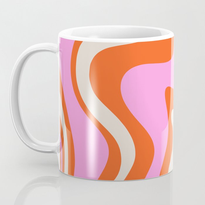 Retro Liquid Swirl Abstract Pattern Bright Pink Orange Cream Coffee Mug Gallery Image 3