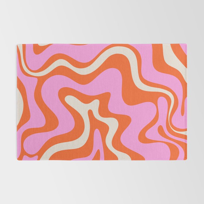 Retro Liquid Swirl Abstract Pattern Bright Pink Orange Cream Rug Gallery Image 2